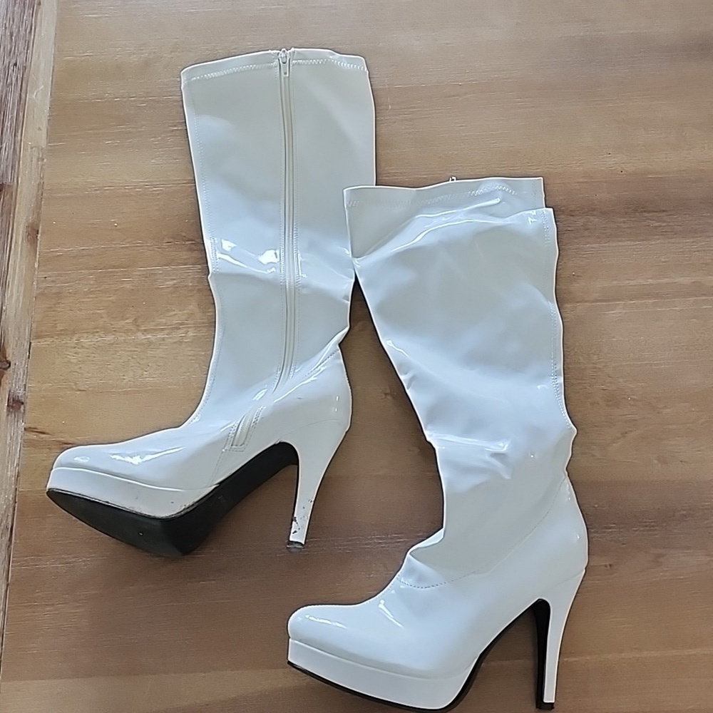 White Patent Platform Knee High Boots Adult Size 5/6 | Go-Go Disco Cosplay Y2K - Picture 3 of 9